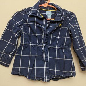 Baby Gap Blue and White Plaid Blouse w Embroidered Yellow Heart - EUC - 18-24